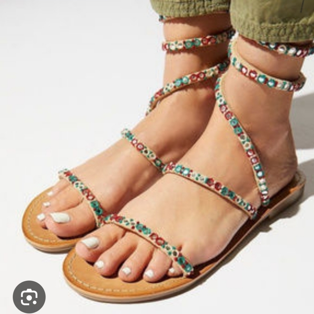 Free People Havana Size 7.5 - 8 Summer Wrap‎ Around Flat Sandal 38 Statement